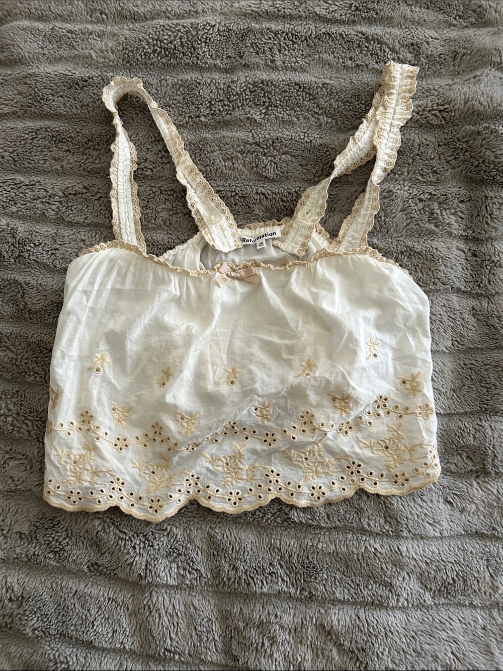 Reformation Cream Eyelet Lace-Trim Camisole